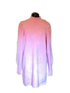WAYF Lola Sweater Dress Pink Women's Large L Puff Sleeve Mock Neck Knit